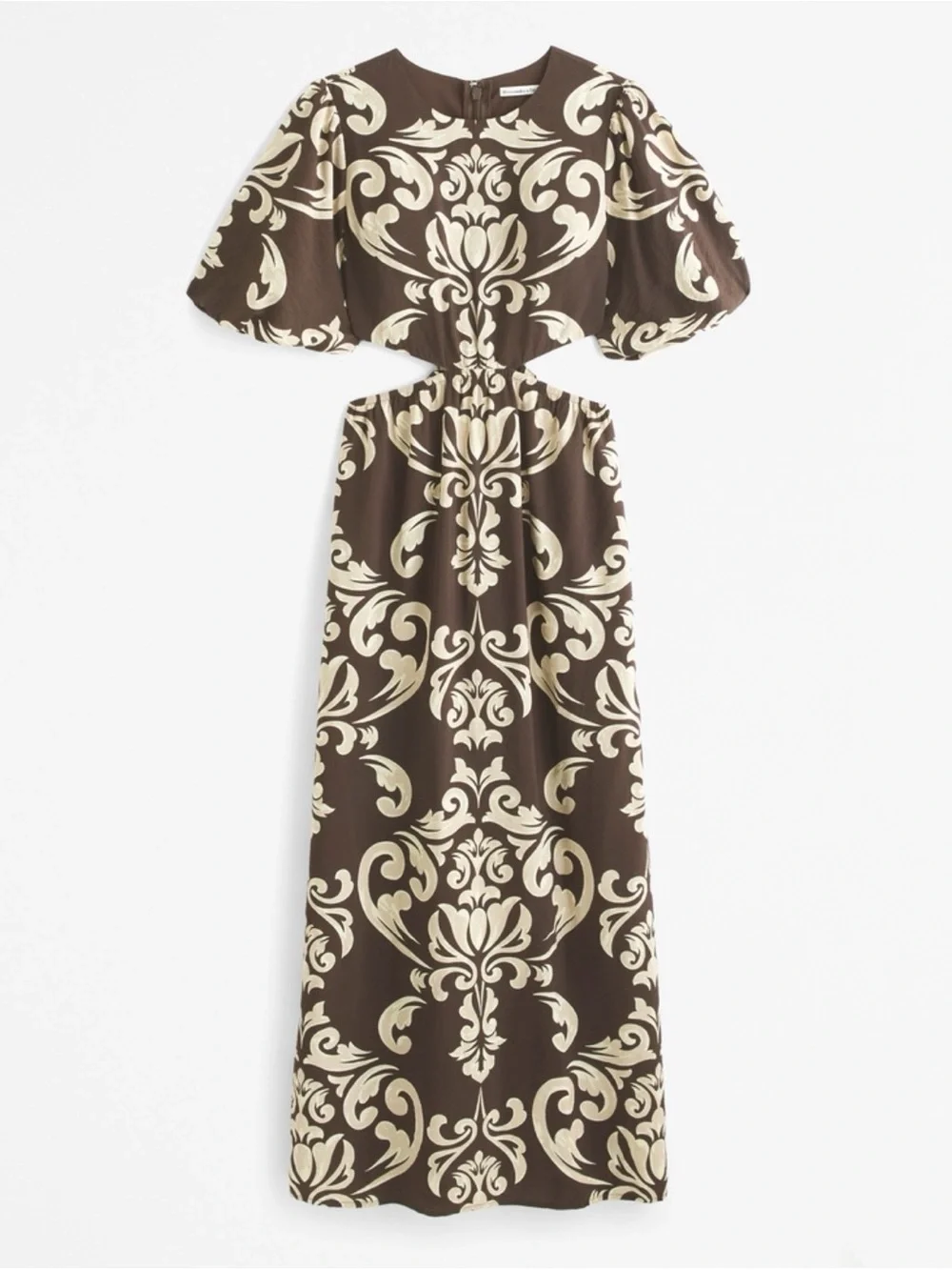 Short Sleeve Brown & Cream Cutout Maxi Dress